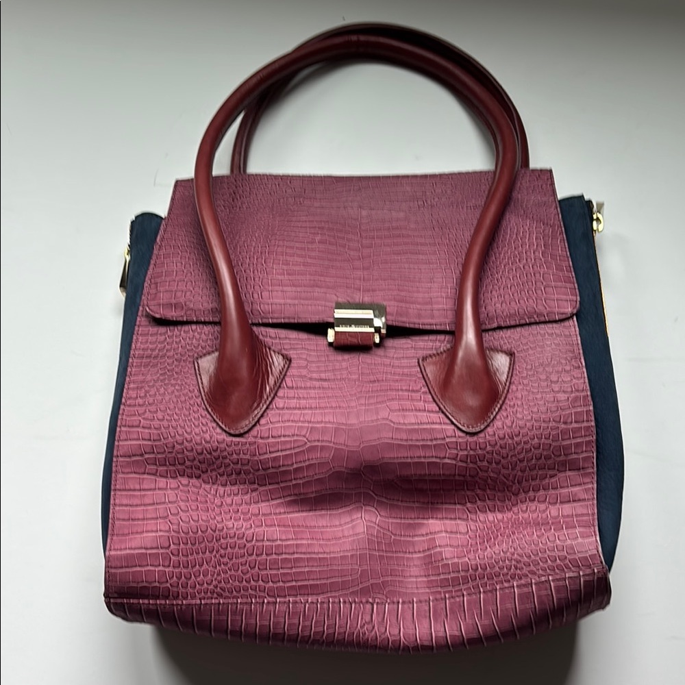 Rose and Navy Pour La Victoire Structured Satchel/ Tote with Elegant Hardware